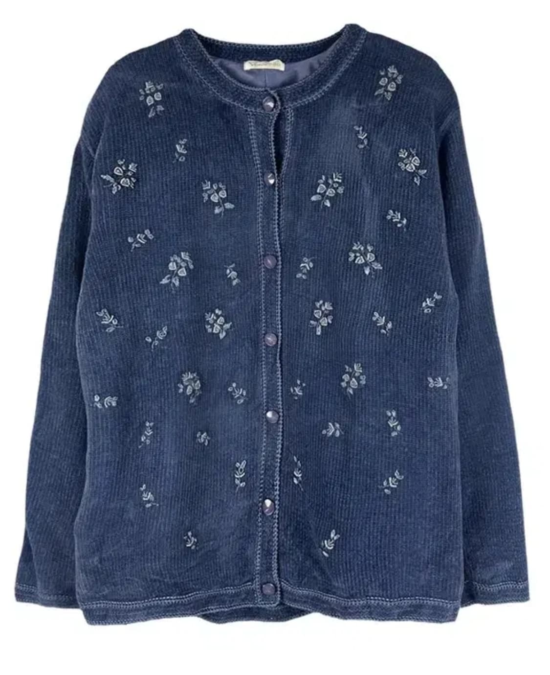 일본 빈티지 자수 플라워 코듀로이 블루 가디건 모리걸 상품이미지1
