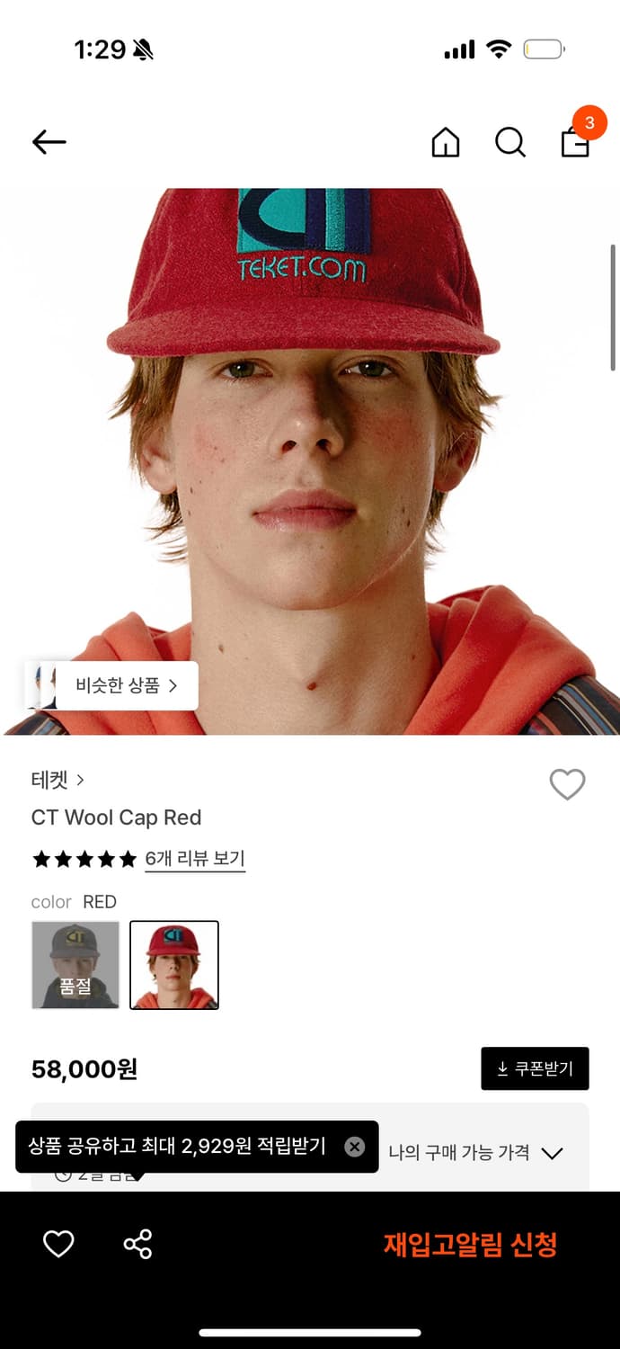 테켓 모자 울 레드 캡  상품이미지3