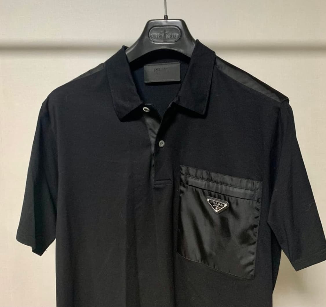 프라다 블랙 리나일론 포켓 반팔 폴로 티셔츠 M 상품이미지1