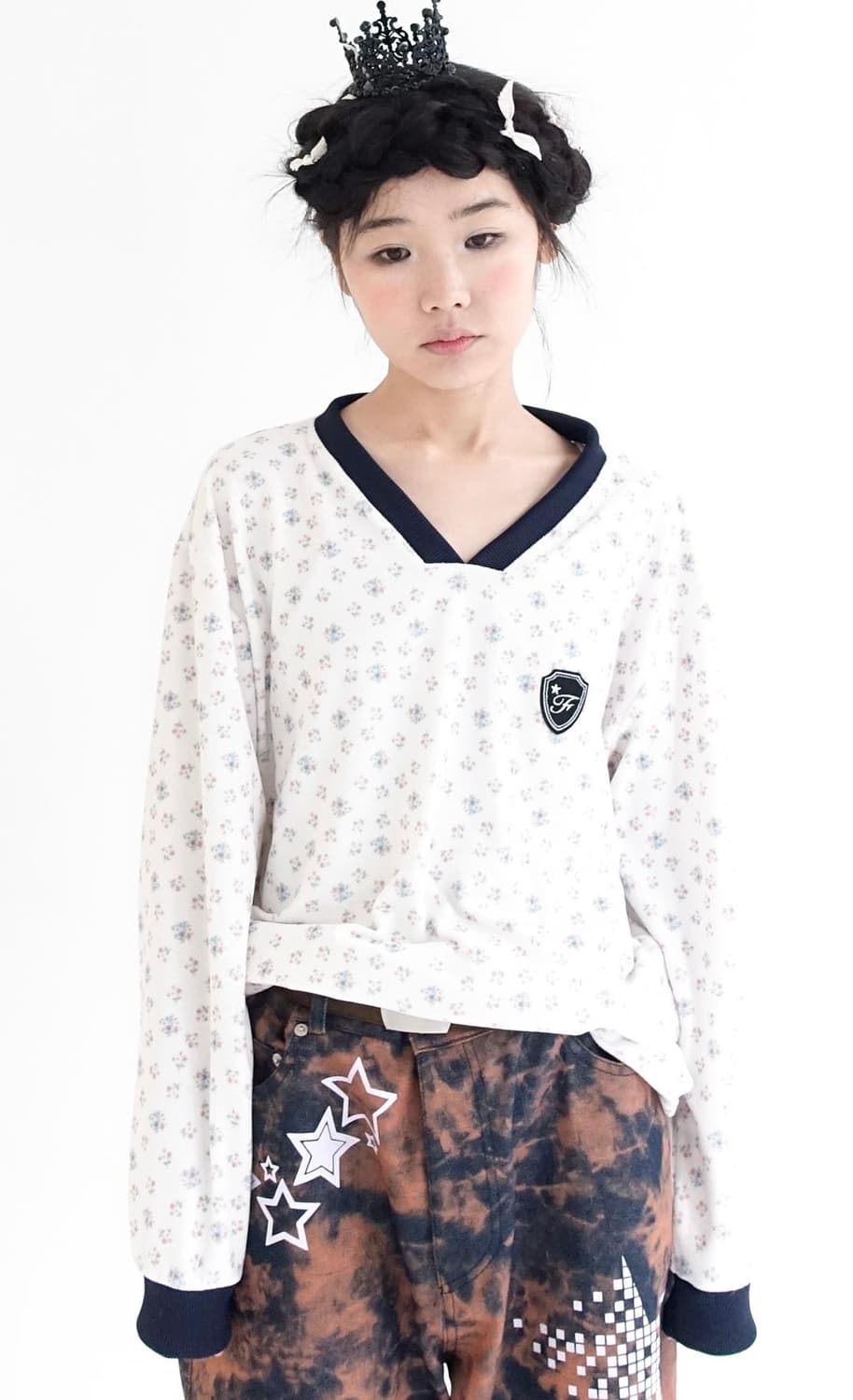 샵페어리 테리티셔츠 V neck flower terry shirt 상품이미지2