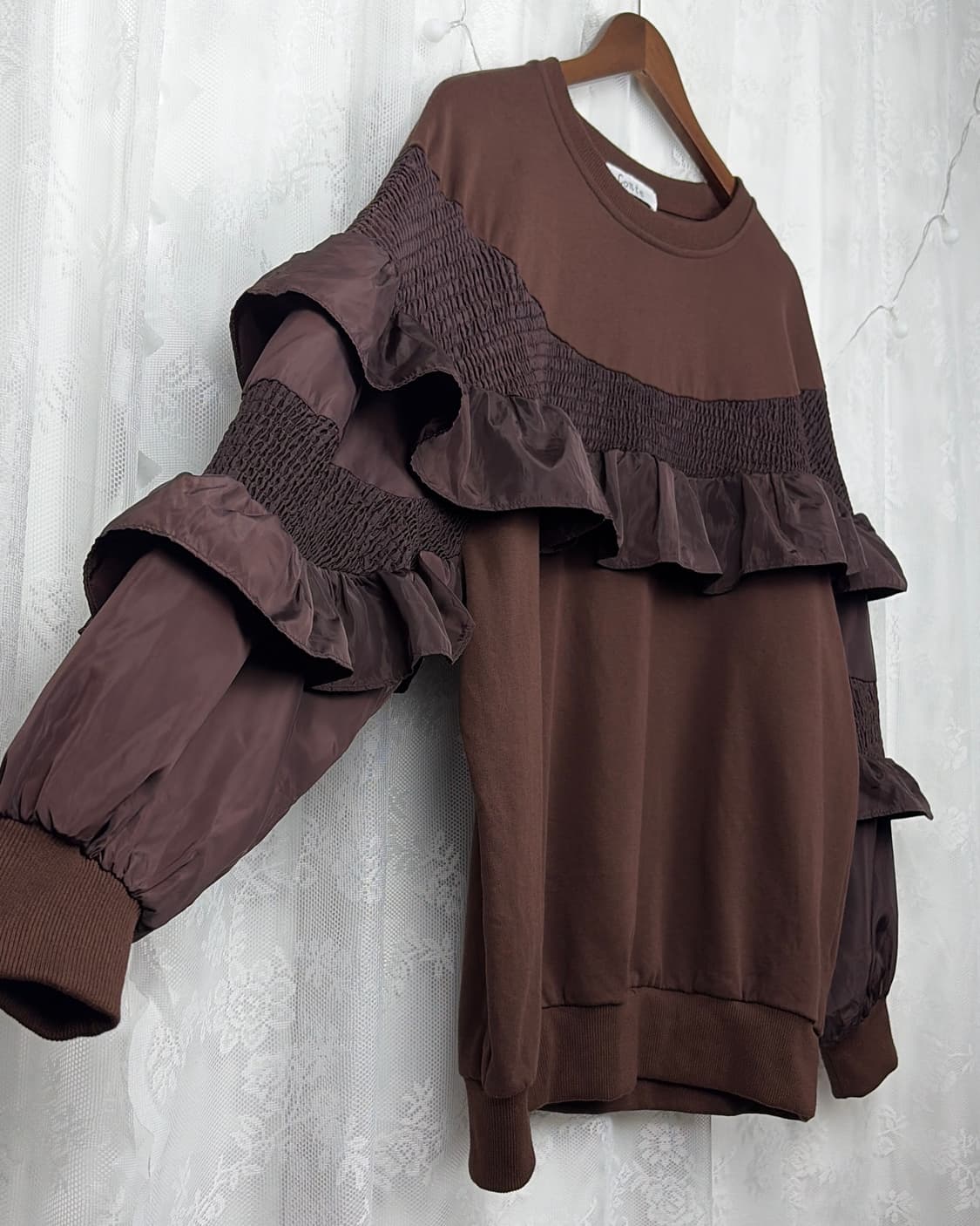 Brown frill oversized-fit sweatshirt top 상품이미지7