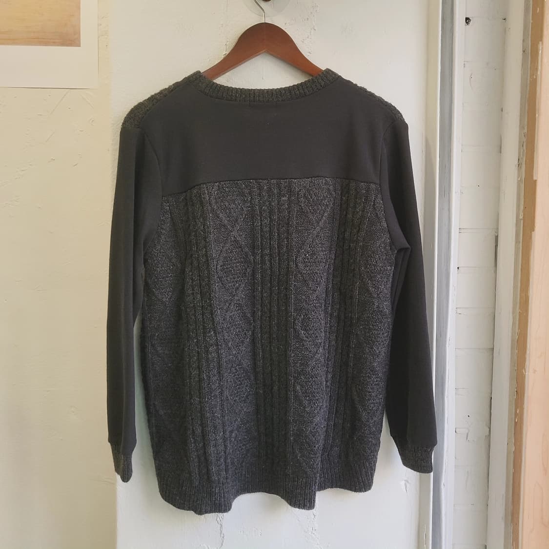 Beams heart 차콜 면배색 스웨터 상품이미지7