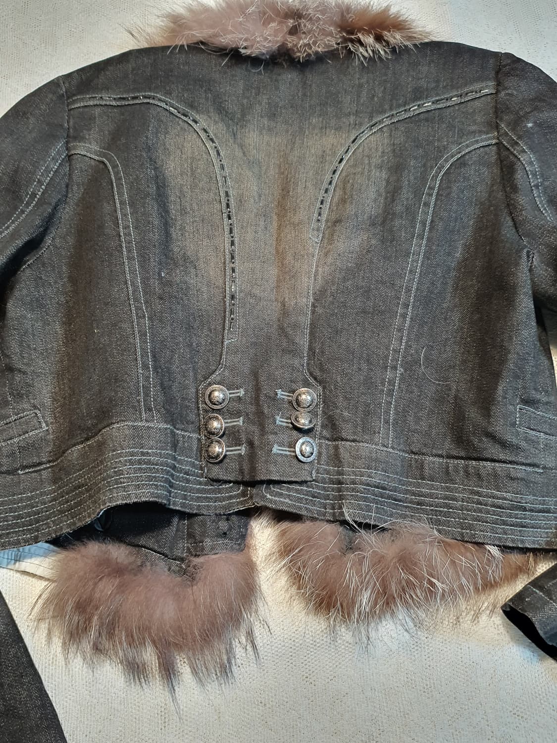 [갸루] 데님 퍼 자켓 조끼 상품이미지5