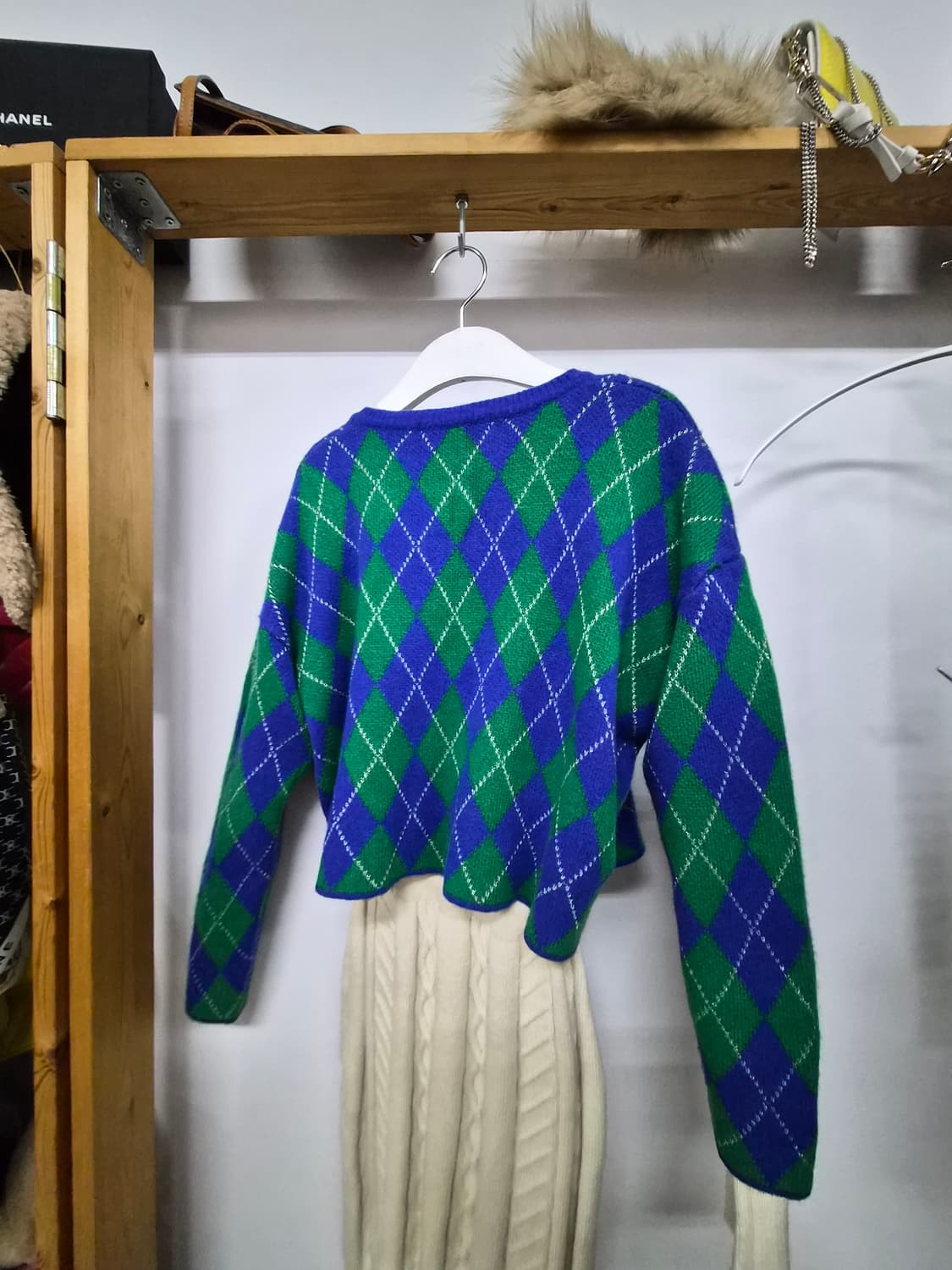 블루 그린 아가일 크롭 가디건 상품이미지6