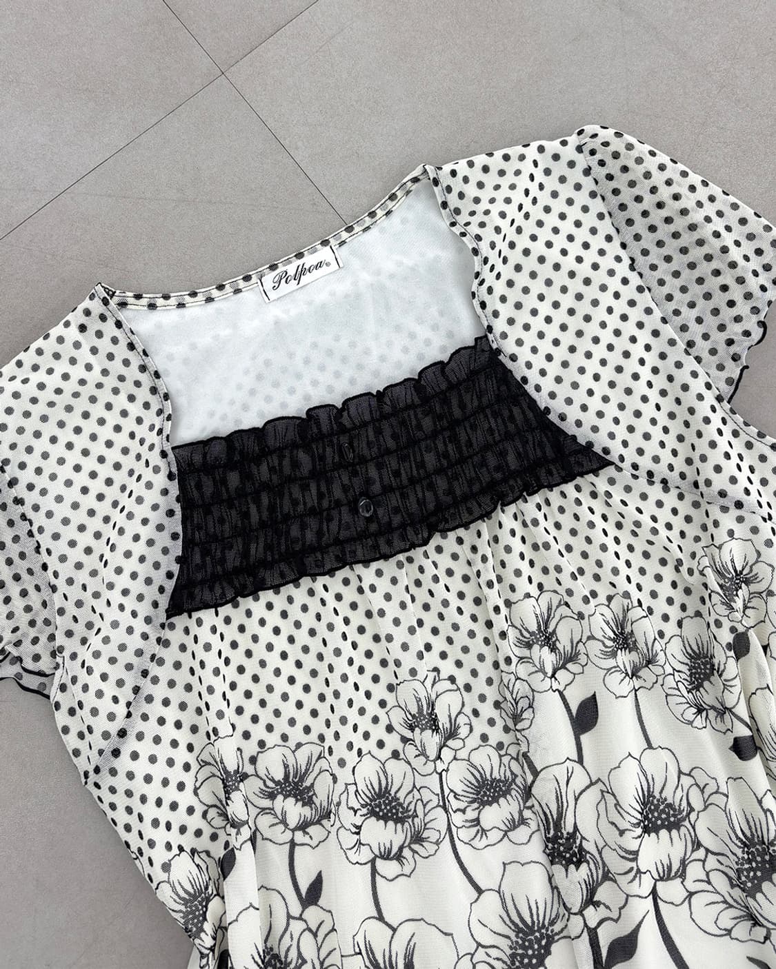 moha monotone flower dot mesh blouse 상품이미지8