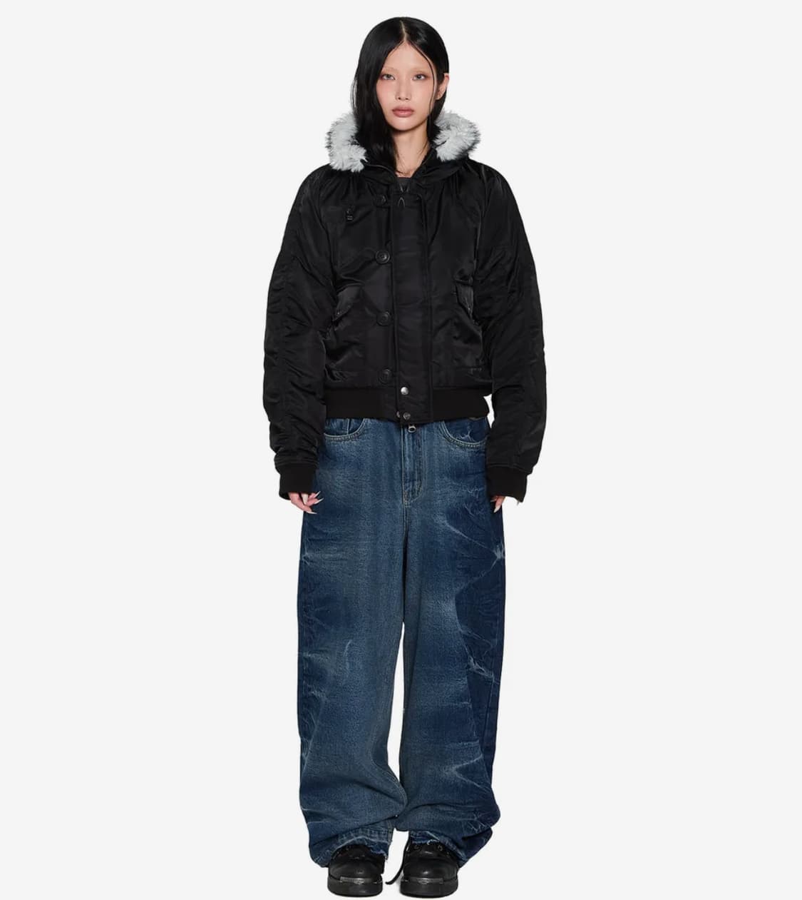 아캄 Hooded Fur MA-1 Jacket (Black) 상품이미지3