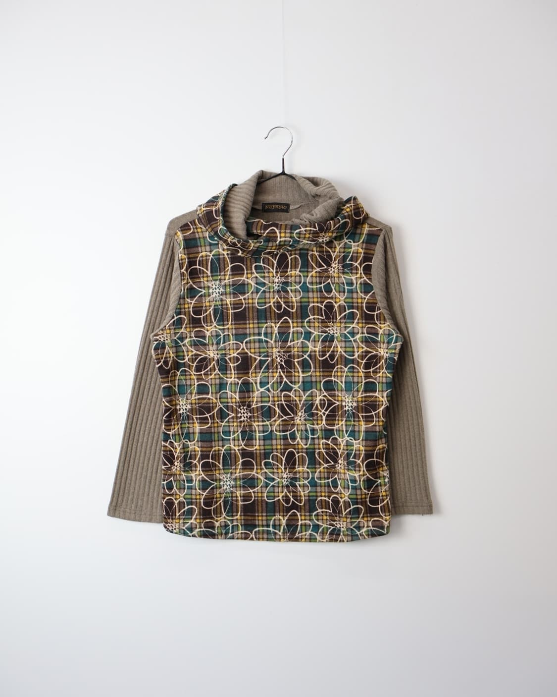 Jpn 'RUPUAU' Floral Plaid Cowl Neck Top 상품이미지4