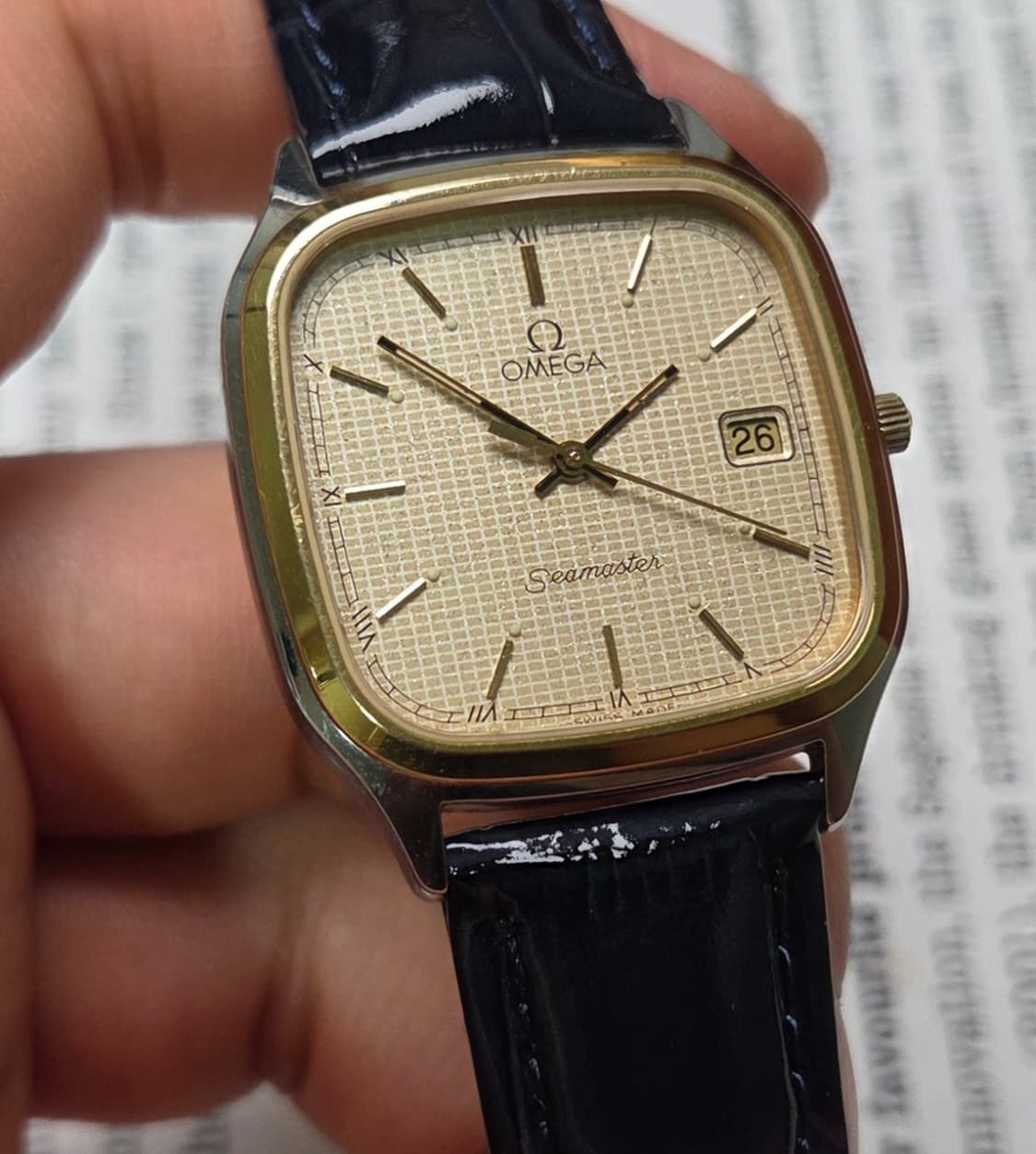 레어] 빈티지 오메가 씨마스터 사각탱크 스파클와플판 싱글데이트 슬림쿼츠  상품이미지5