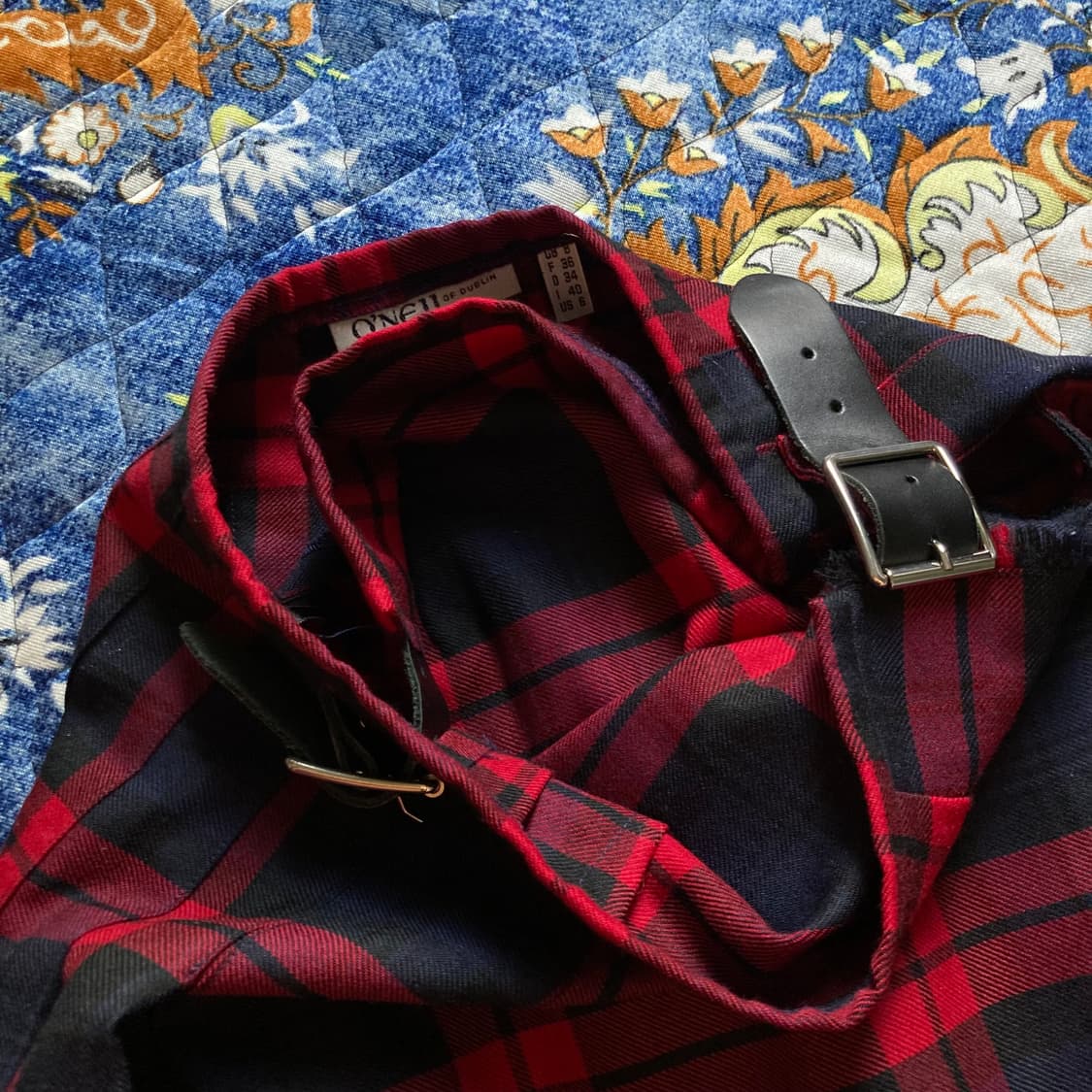 ONEIL 타탄체크 레드 네이비 사이드 버클 플리츠 킬트 스커트 치마 상품이미지3