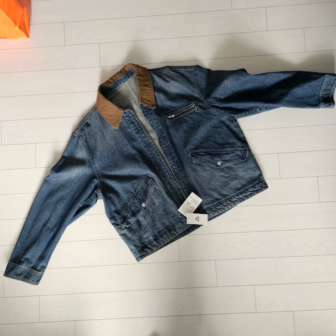 (XL) 카라 배색 집업 워크 데님 자켓 블루 에잇세컨즈 상품이미지2