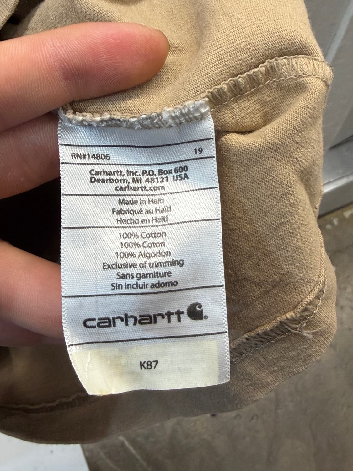 칼하트 K87 포켓 반팔티 S 베이지 상품이미지4