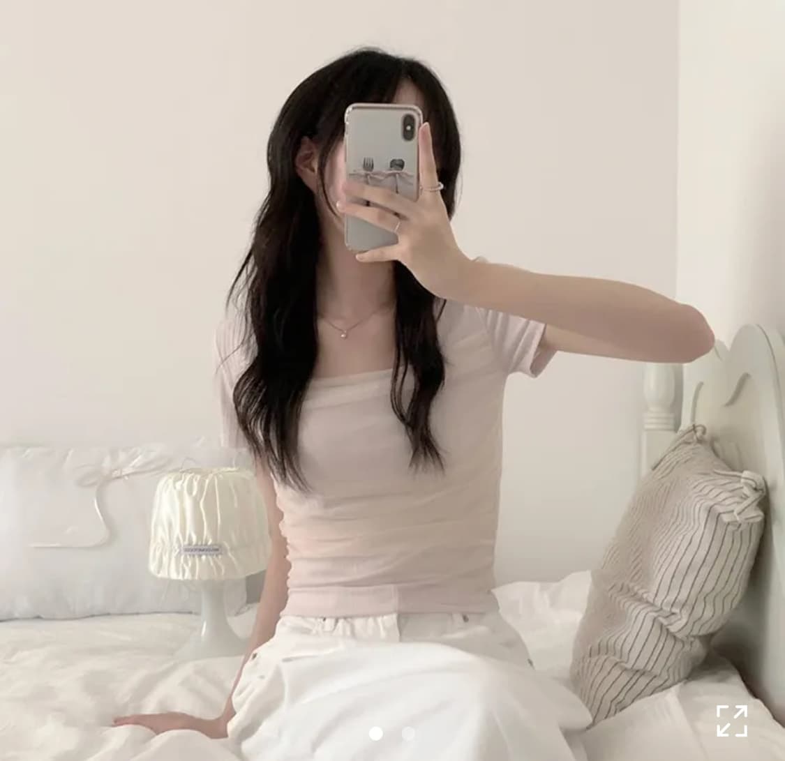 셔링 스퀘어넥 반팔 윪니 증명사진 추천템 상품이미지3