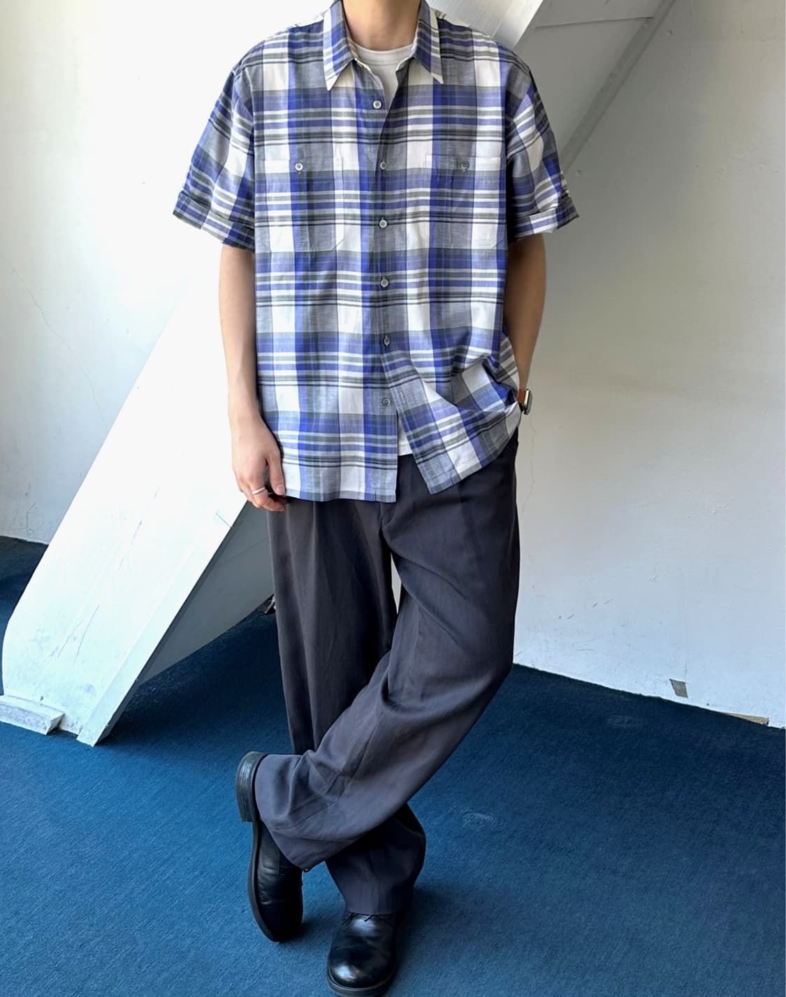 Natural cotton linen design check H/S sh 상품이미지8