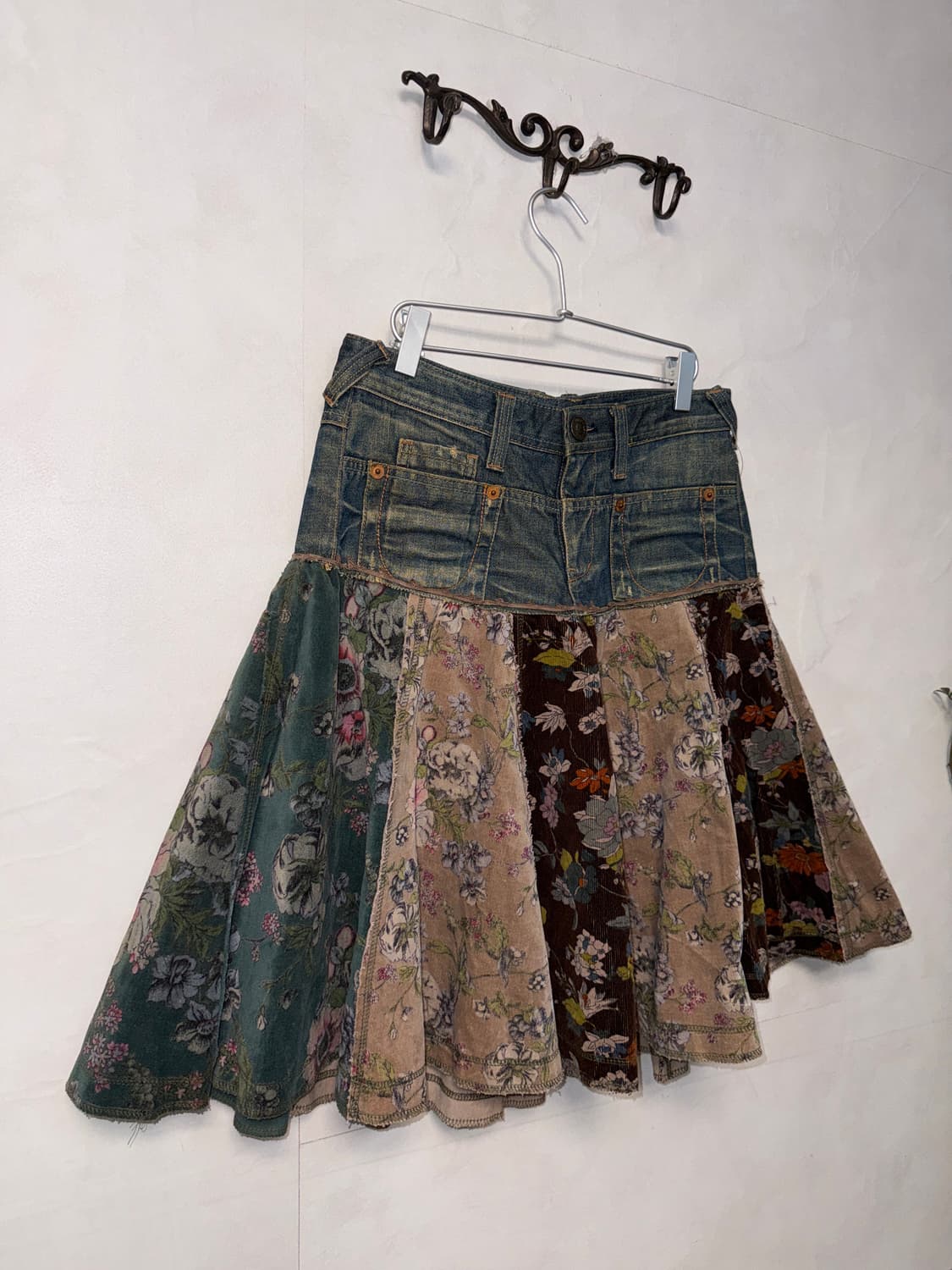 Denim corduroy bohemian floral patch sk 상품이미지2