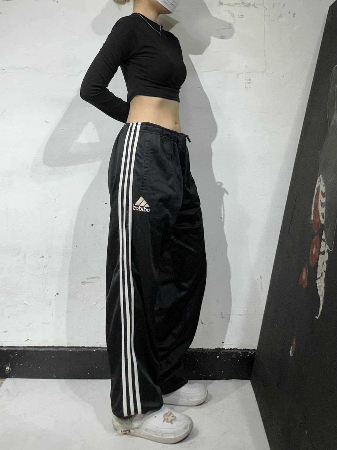 90s 아디다스 대대장 블랙 삼선 와이드 추리닝 바지 트레이닝 팬츠 L 상품이미지1