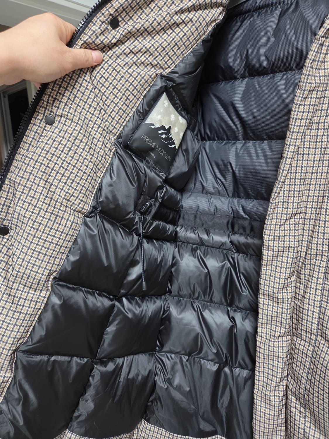 지오지아 체크 구스다운 롱패딩 상품이미지5