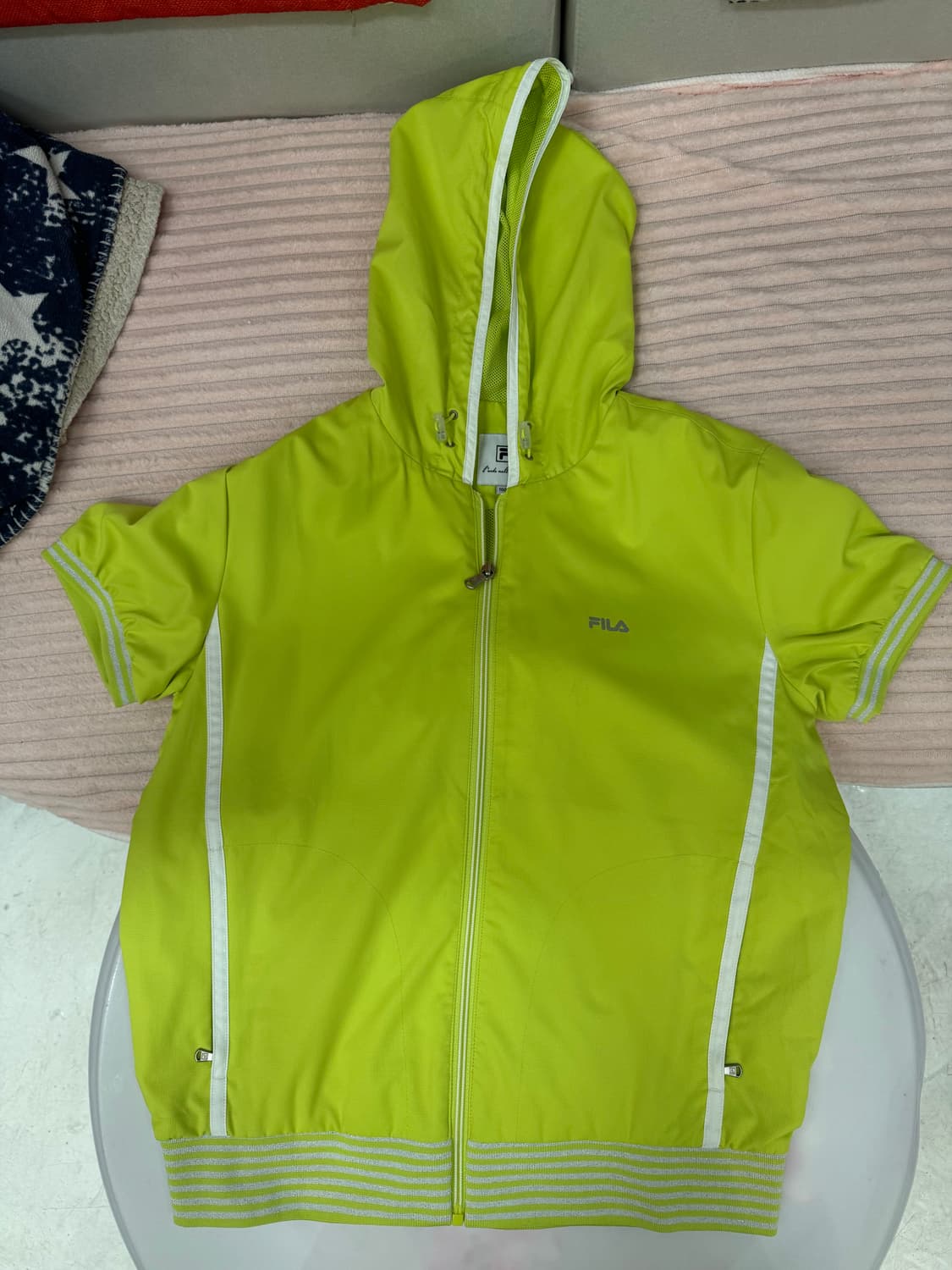 FILA 휠라 네온 라임 후드 집업 반팔 자켓 (라임 옐로우) 상품이미지3