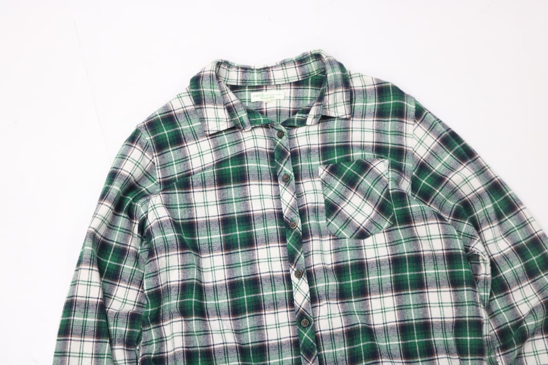 earth music&ecology 그린 타탄 체크 기모 플란넬 셔츠 상품이미지3