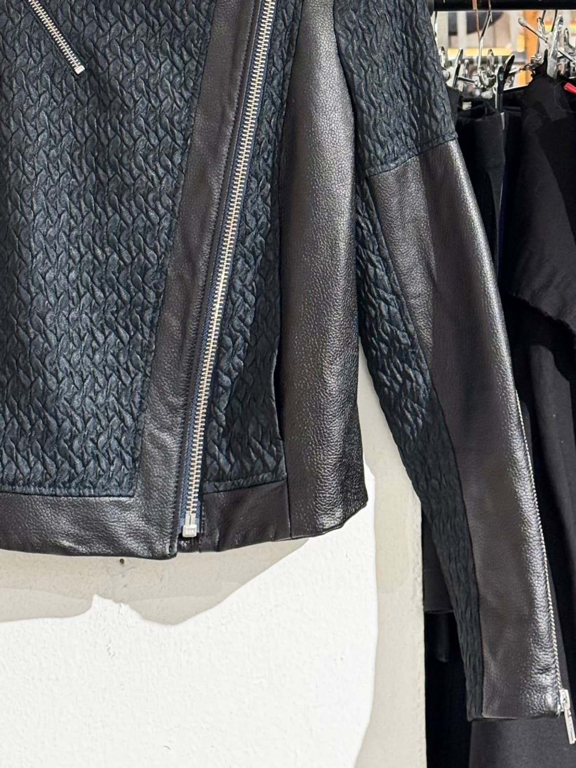 헬무트 랭 블랙 자카드 패널 바이커 레더 자켓 상품이미지5