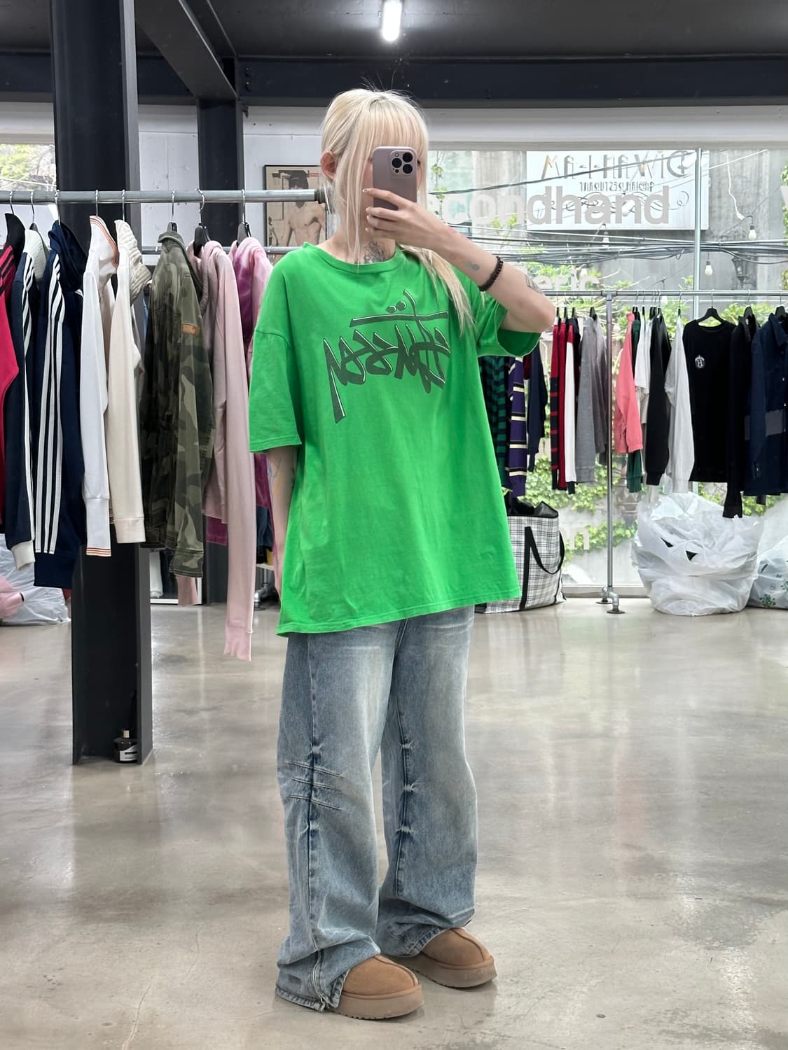 스투시 00,s 스탁 빅로고 그린 반팔 티셔츠 상품이미지2