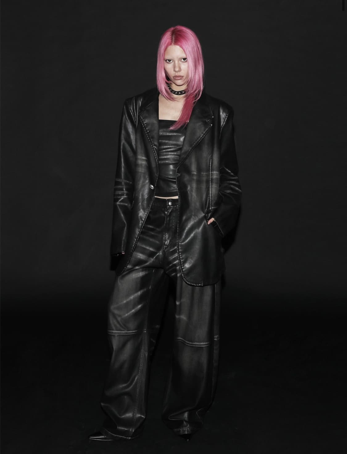 (세트판매)배드블러드 디스트레스드 레더 블레이져 자켓 팬츠 트라우져 블랙 상품이미지2