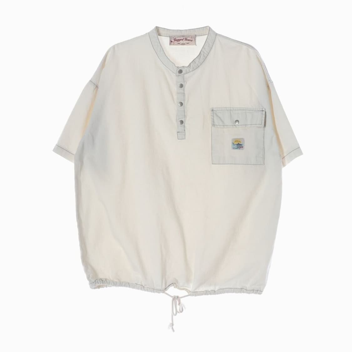 러기드하우스 아이보리 헨리넥 스트링 반팔 셔츠 상품이미지1