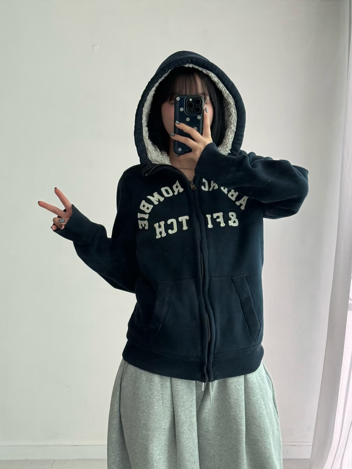 아베크롬비 네이비 보아털 후드집업 상품이미지5