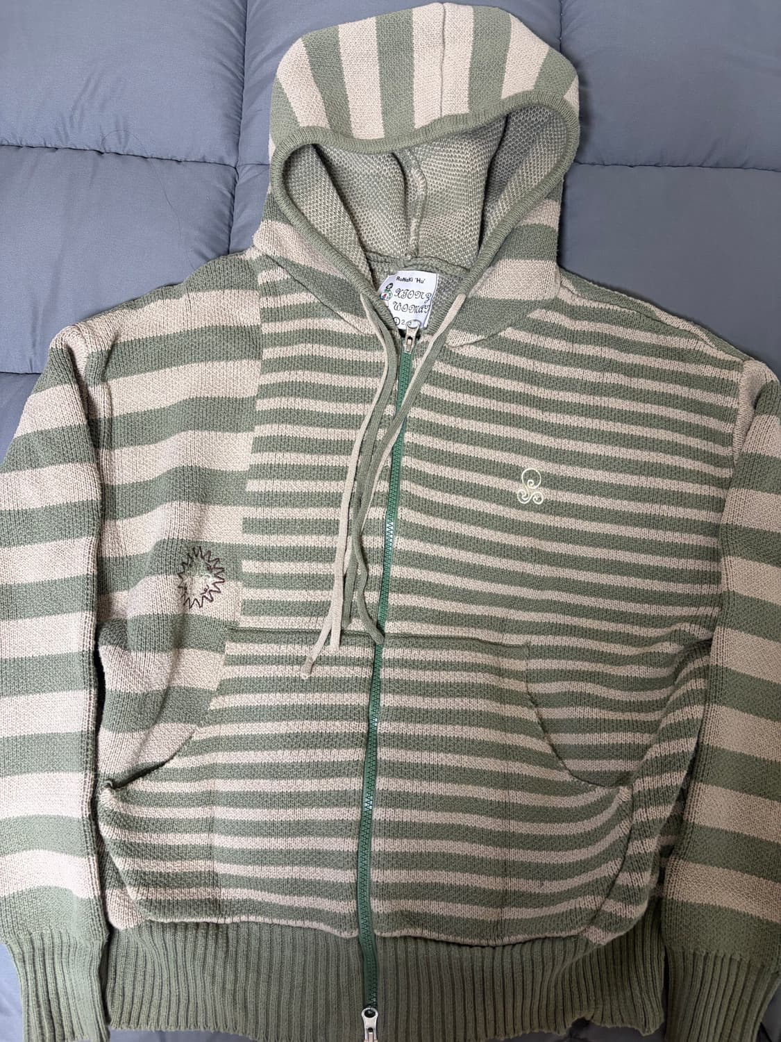 언발란스 스트라이프 니트 후드 집업 상품이미지4