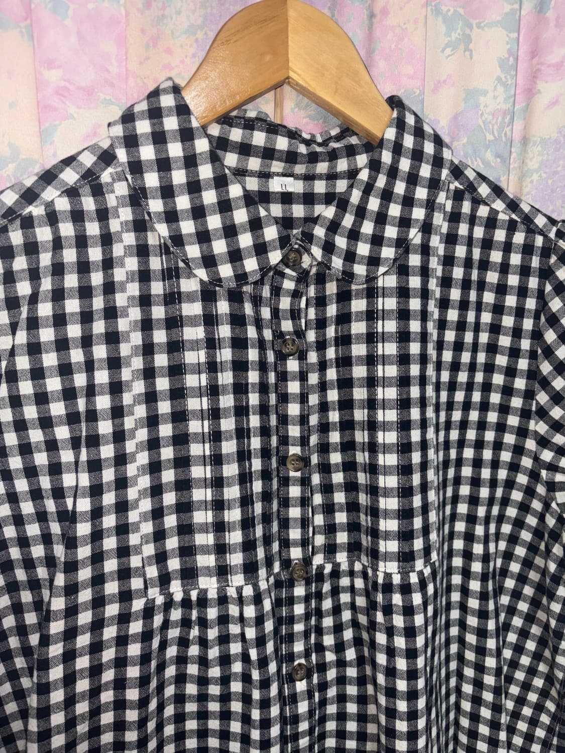 블랙 체크 둥근카라 블라우스 상품이미지6