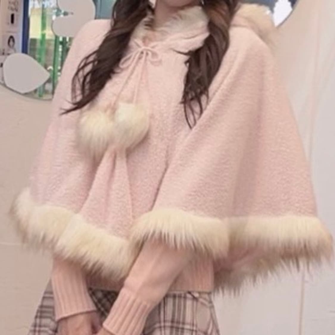 리즈리사 핑크 퍼 후드 케이프 망토 판쵸 판초 히메갸루 로걀 라떼갸루 상품이미지2