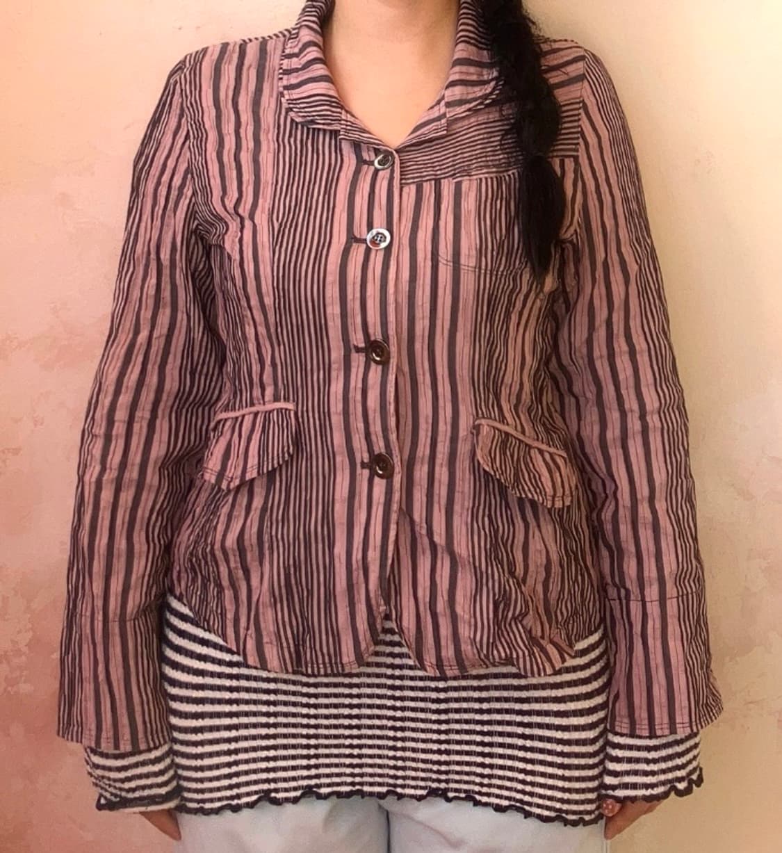 jpn 핑크 그레이 스트라이프 자켓 상품이미지1