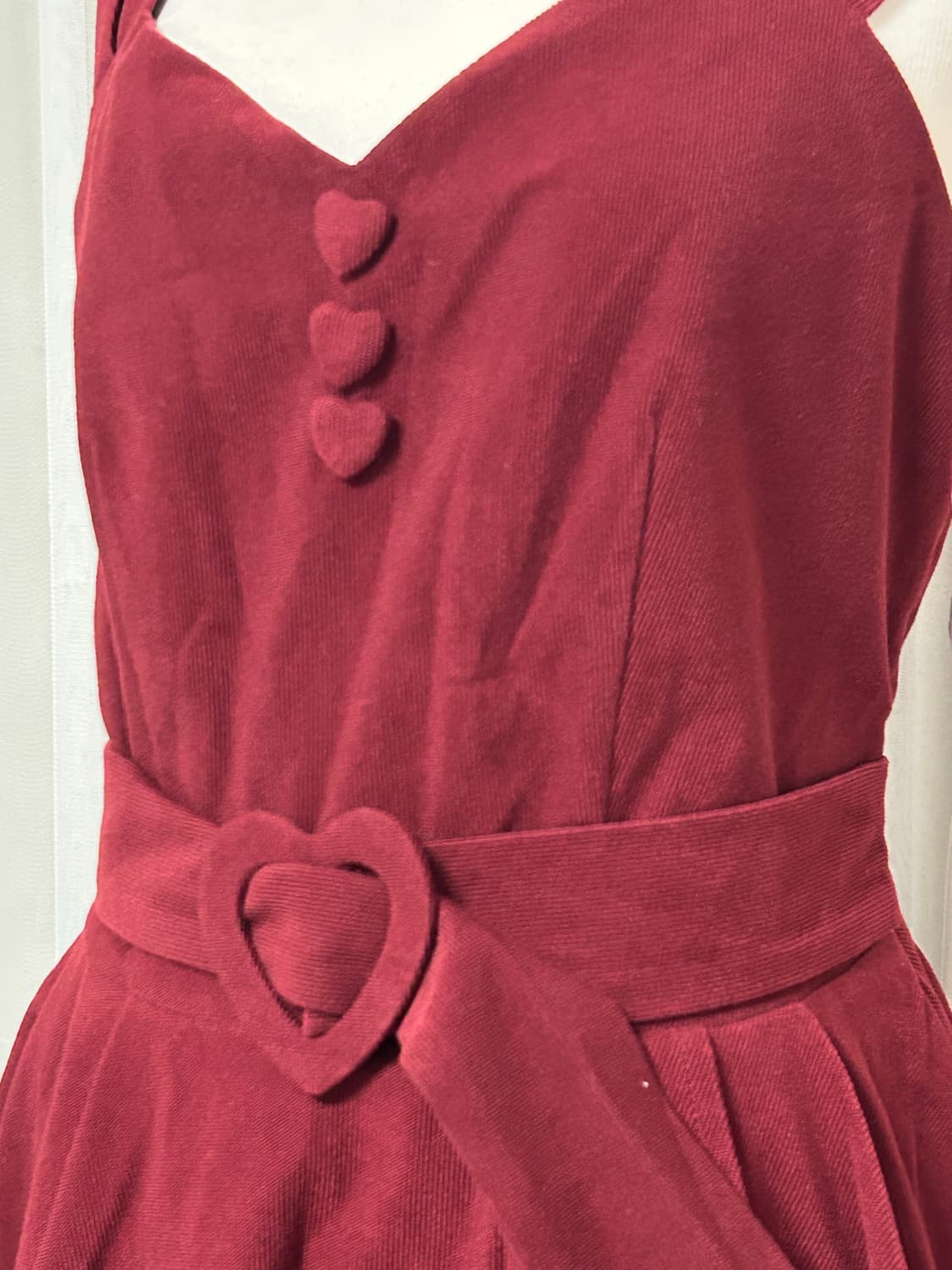 시크릿 허니 코듀로이 버건디 하트 원피스 지뢰계  상품이미지2