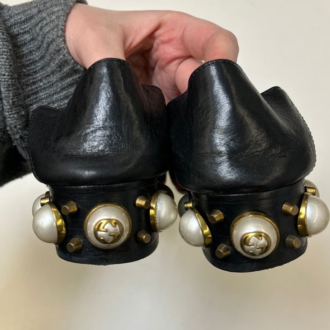 구찌 레더 GG 펄스터드 마몽 진주 미드힐 여성 로퍼 37 상품이미지5