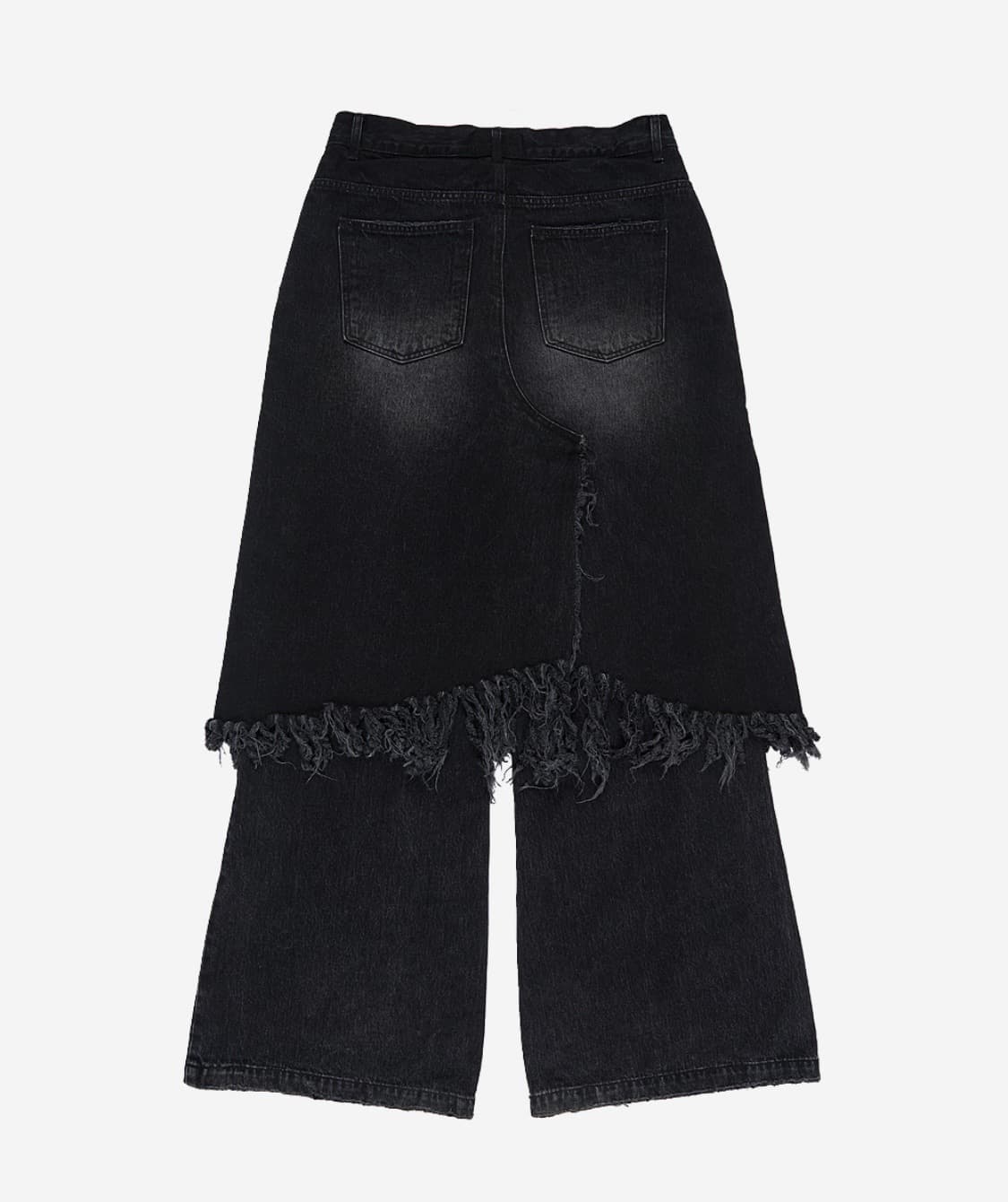 선데이오프클럽 레이어드 스커트 플레어드 데님 진 워시드 블랙 상품이미지4