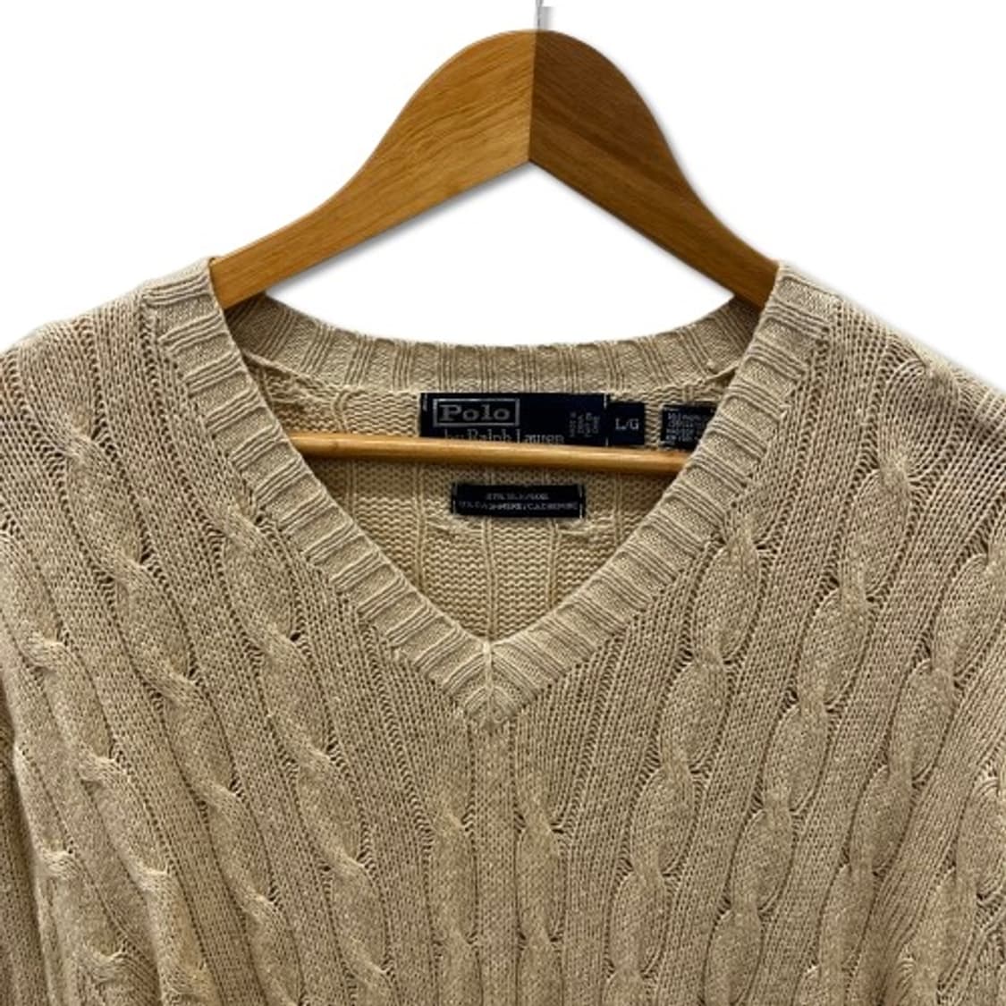폴로 랄프로렌 케이블 베이지 브이넥 니트 상품이미지4