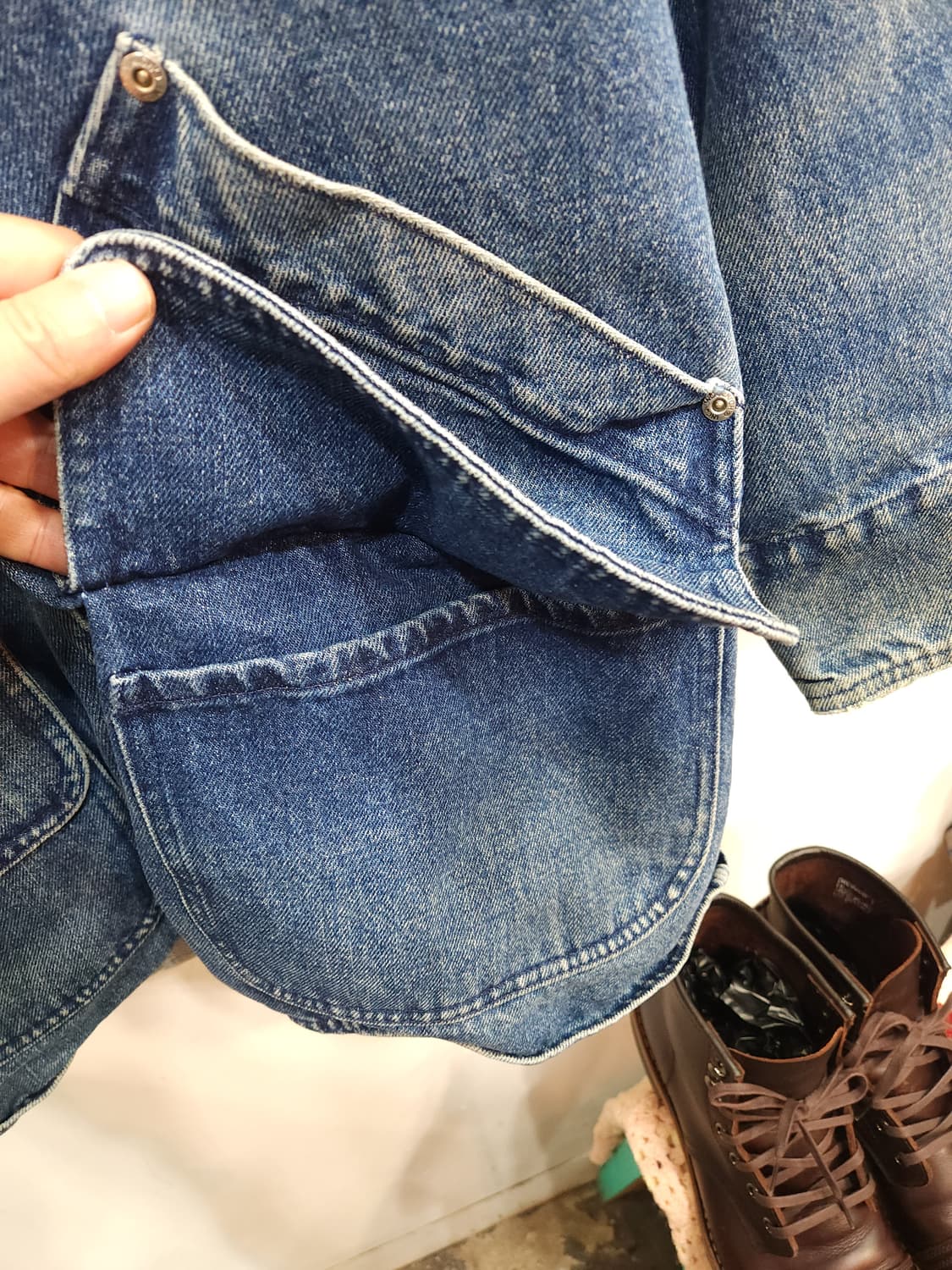 울리치 90s 데님 커버롤 자켓 울 블랭킷 안감
​
 상품이미지5