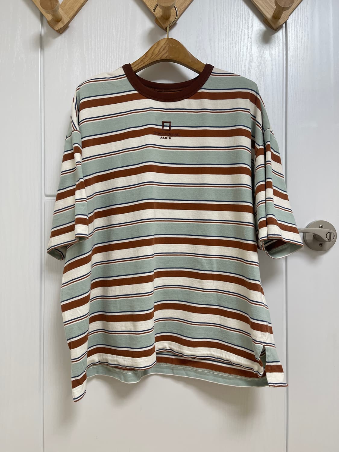 우영미 스트라이프 티셔츠 민트 25ss 46사이즈 상품이미지1