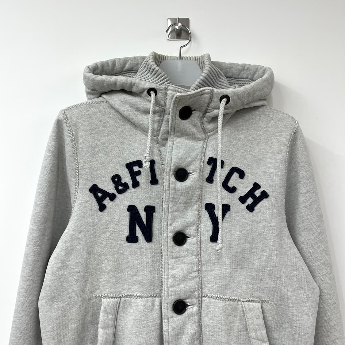 아베크롬비 자수로고 버튼업 멜란지그레이 후드집업 상품이미지4