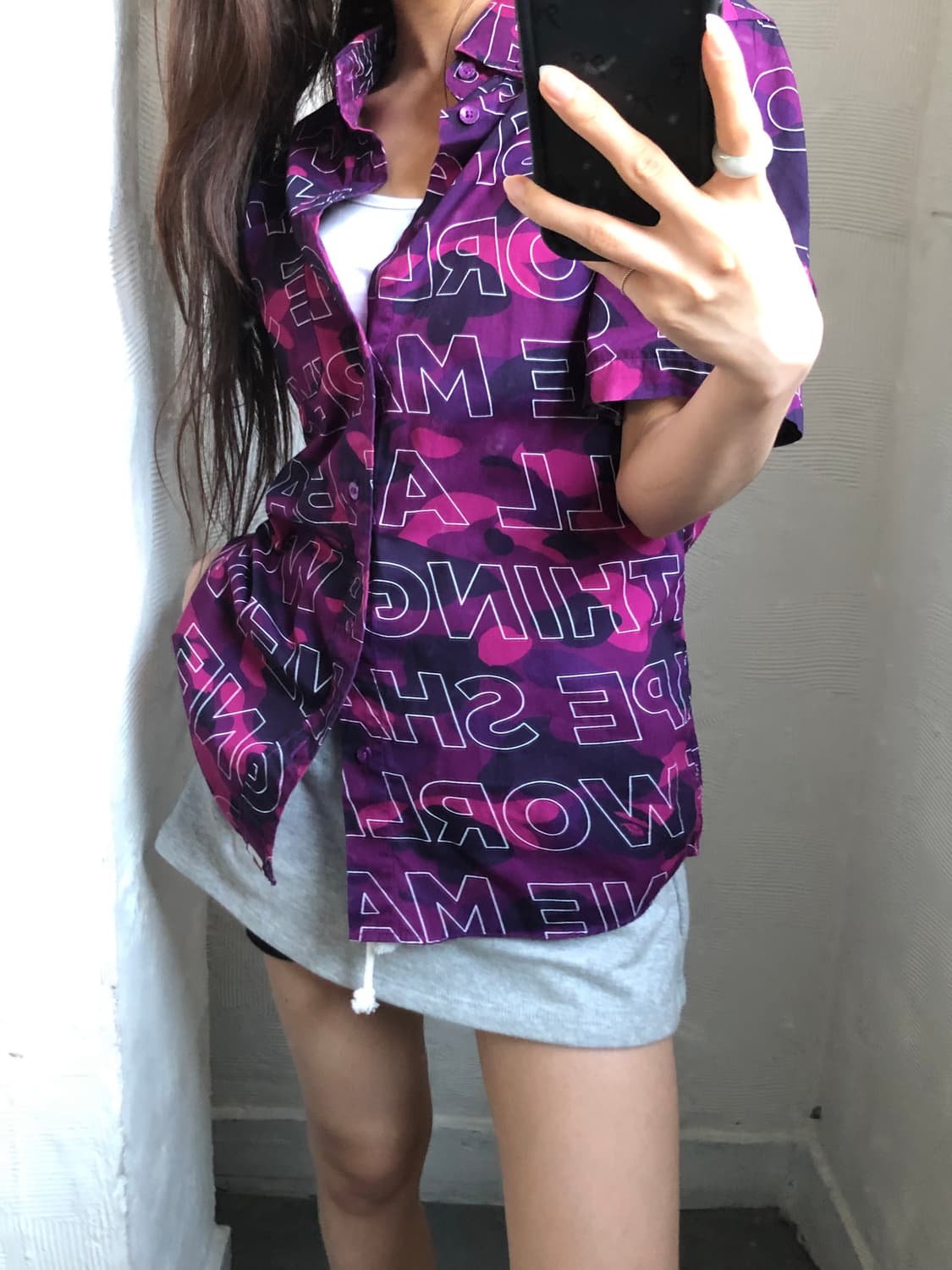 Bape 베이프 텍스트 카모 퍼플 피케 반팔 셔츠 상품이미지2