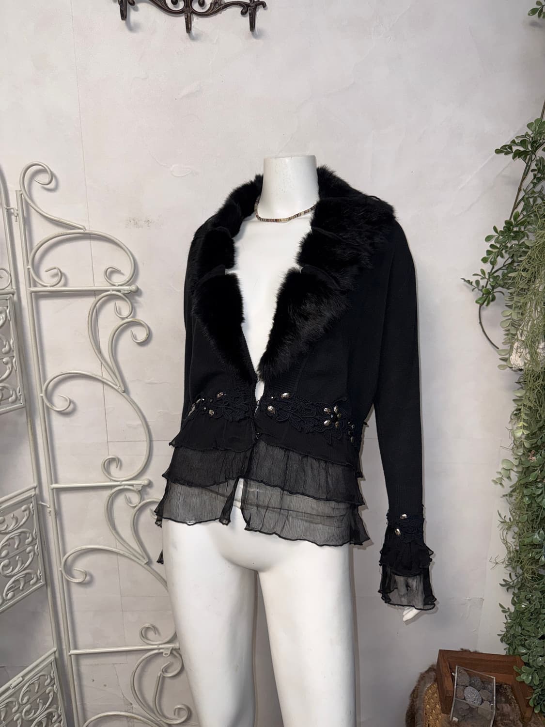 Black rabbit fur fairy cubic silk 가디건 상품이미지5