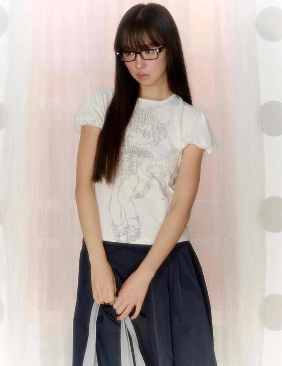 NECY STUDIO X mimora ascii 고양이 퍼프 슬리브 반팔 상품이미지2