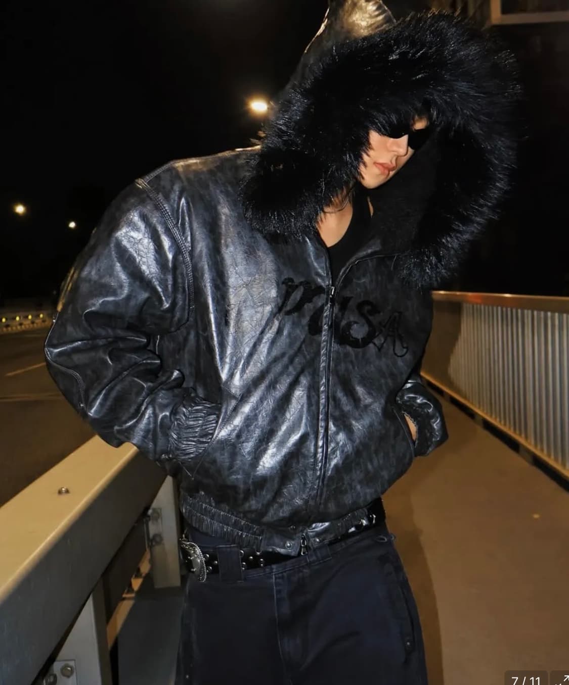 Op. 00 OP-USA HOODED LEATHER BOMBER BLAC 상품이미지1