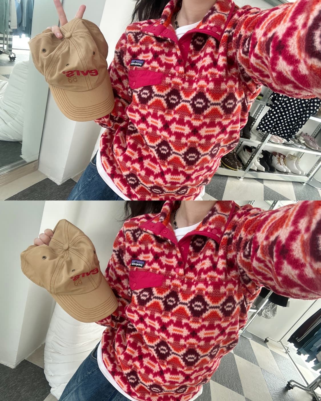 파타고니아 신칠라 레드 패턴 스냅 플리스 상품이미지3