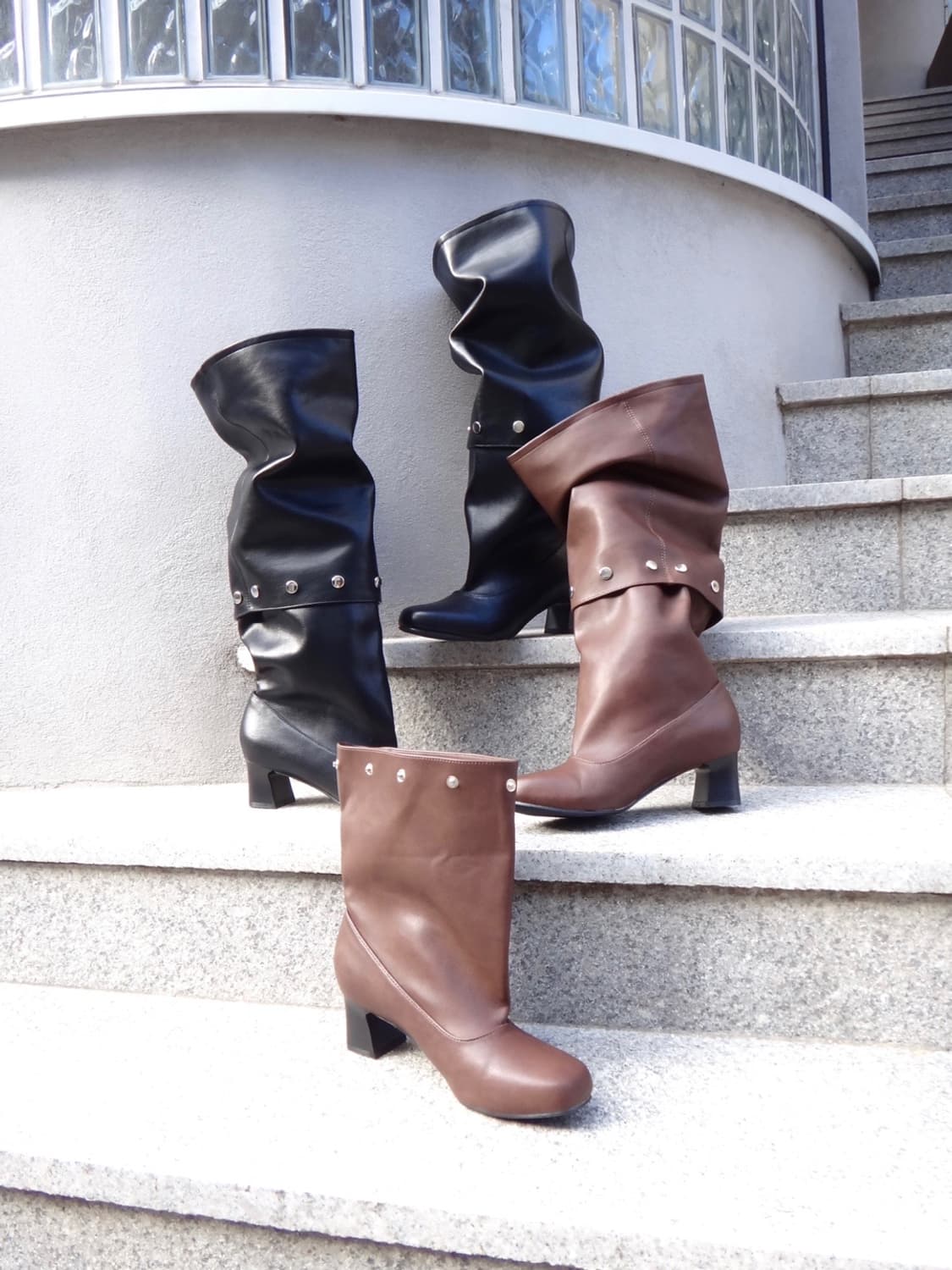 Multi-way stud boots / black &melt brown 상품이미지2