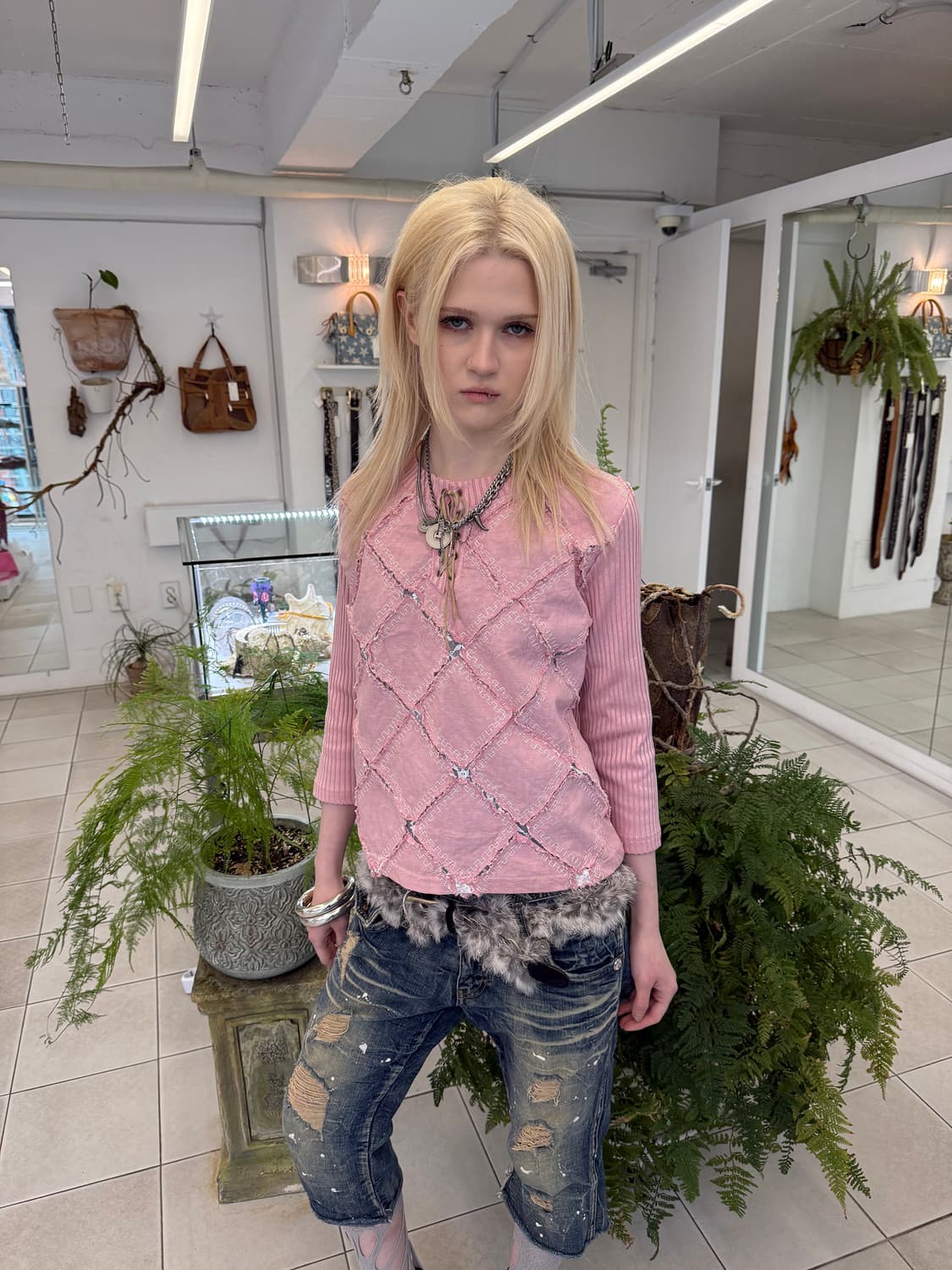 patchwork lace up top 상품이미지2