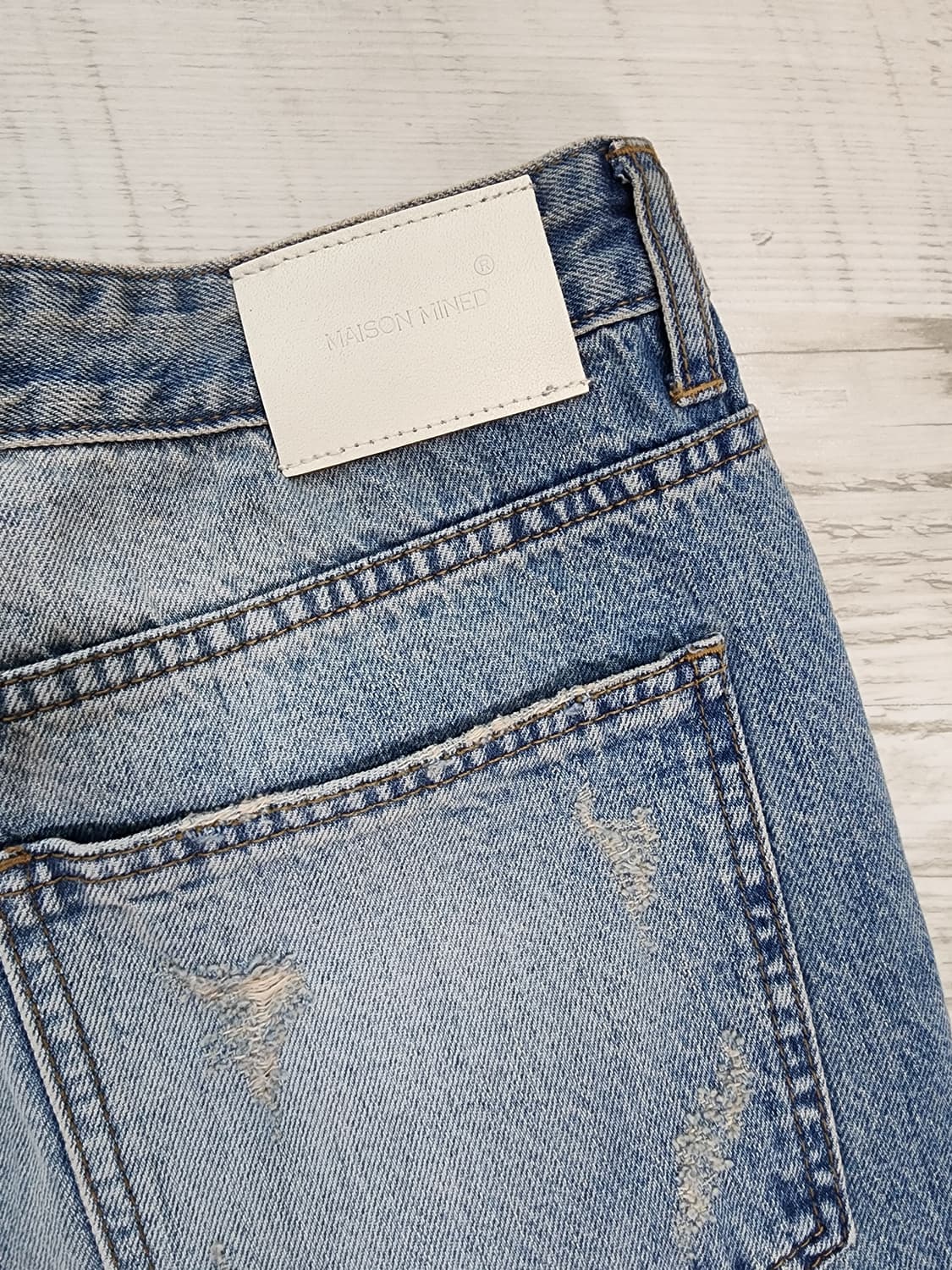 메종 미네드 데미지 워싱 데님 팬츠 팜.  (30~31)인치 연청 청바지 상품이미지8