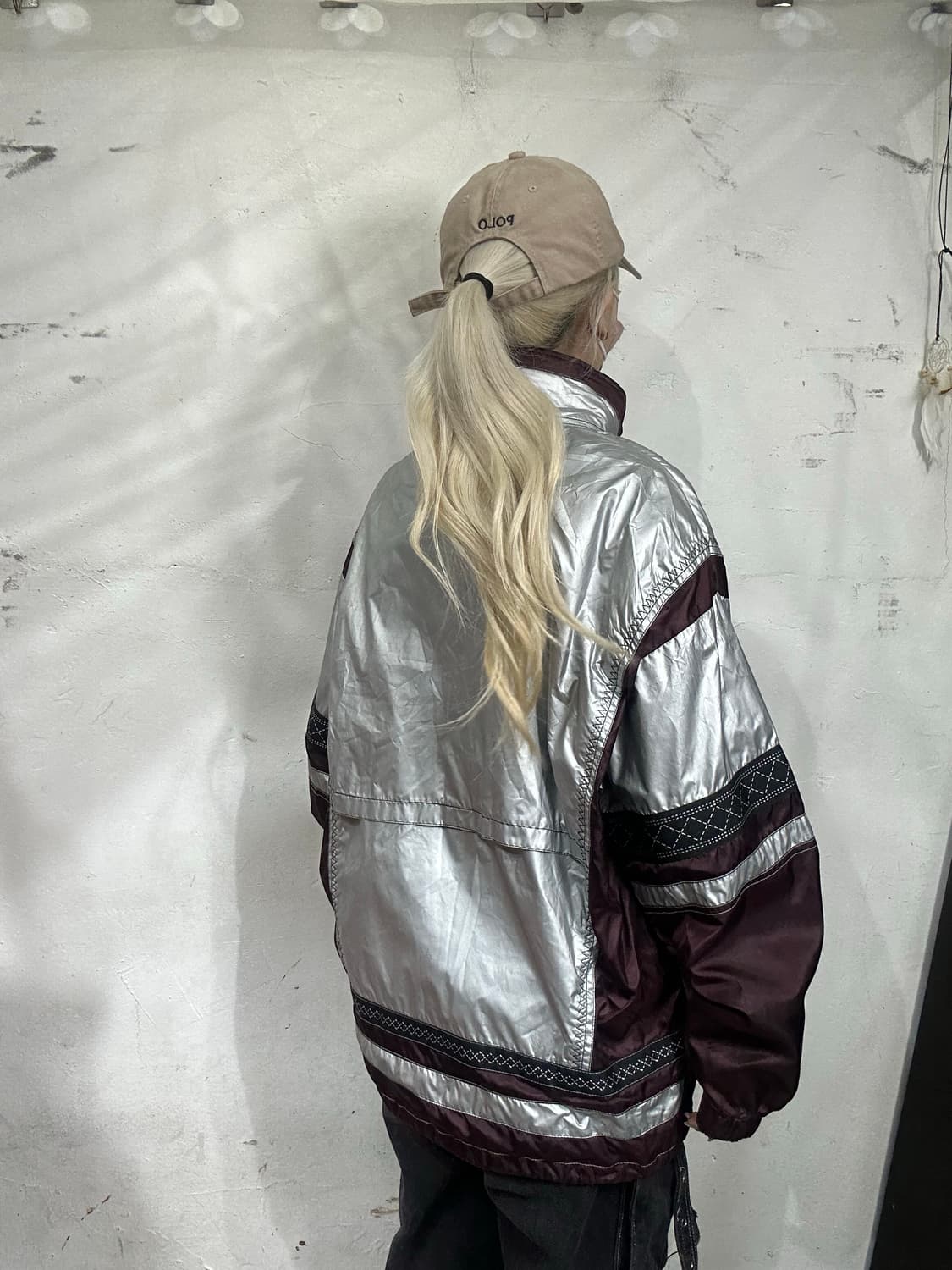 90s 아식스 메탈 유광 y2k 오버핏 바람막이 트랙 자켓 M 상품이미지3