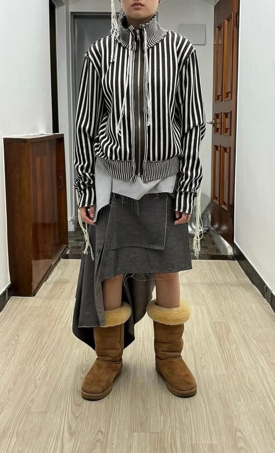 0tape 스트라이프 집업 니트 / 브라운 (M) 상품이미지5