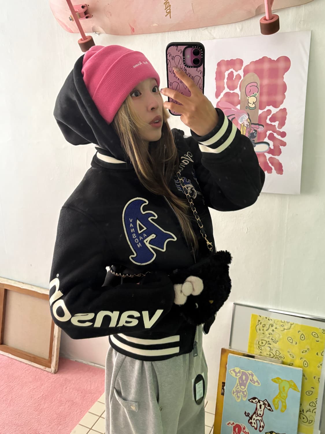 x AAO crop varsity jacket 크롭 바시티 자켓 상품이미지5