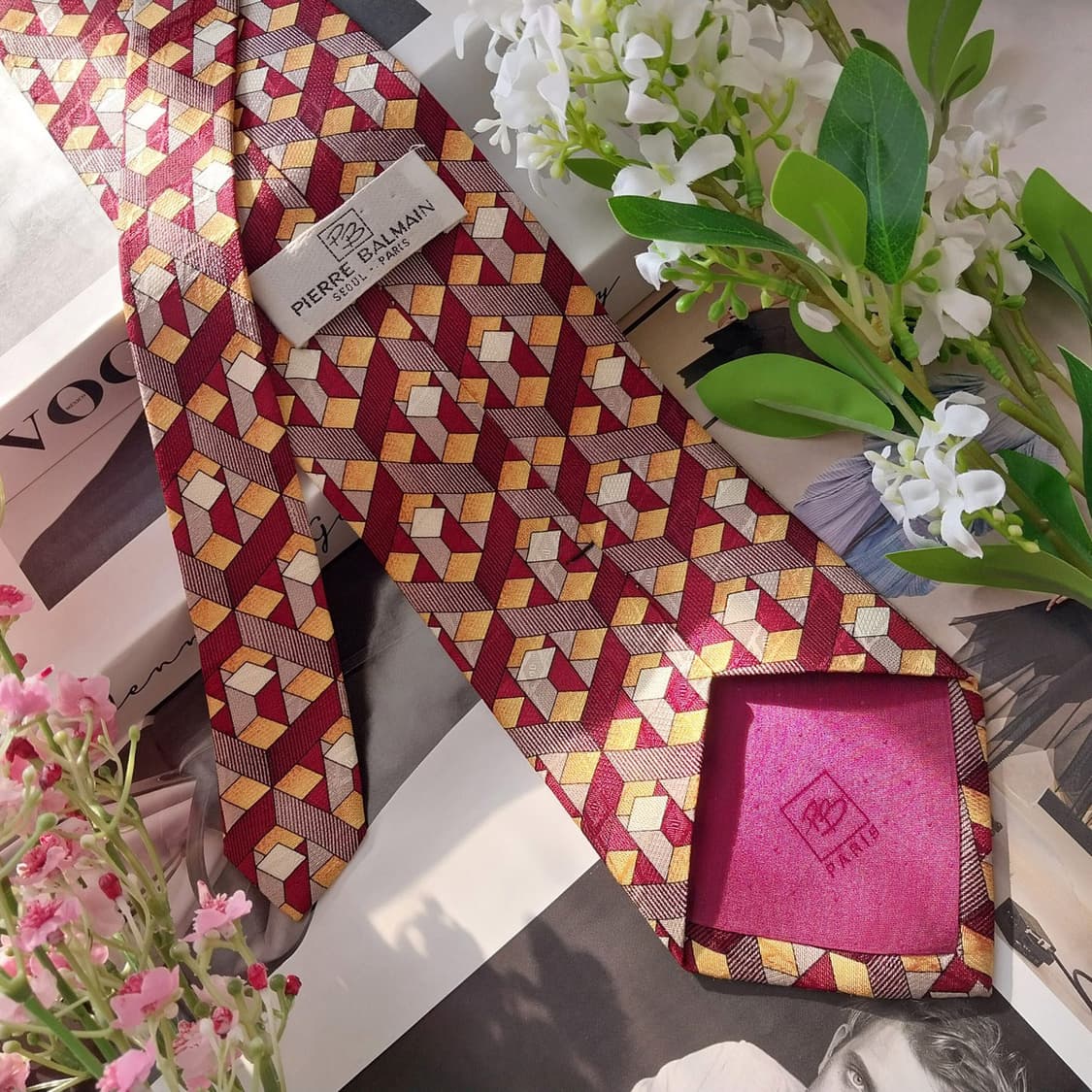 발망 버건디 지오메트릭 블록 실크 넥타이 9.8cm A등급 K1522
 상품이미지6